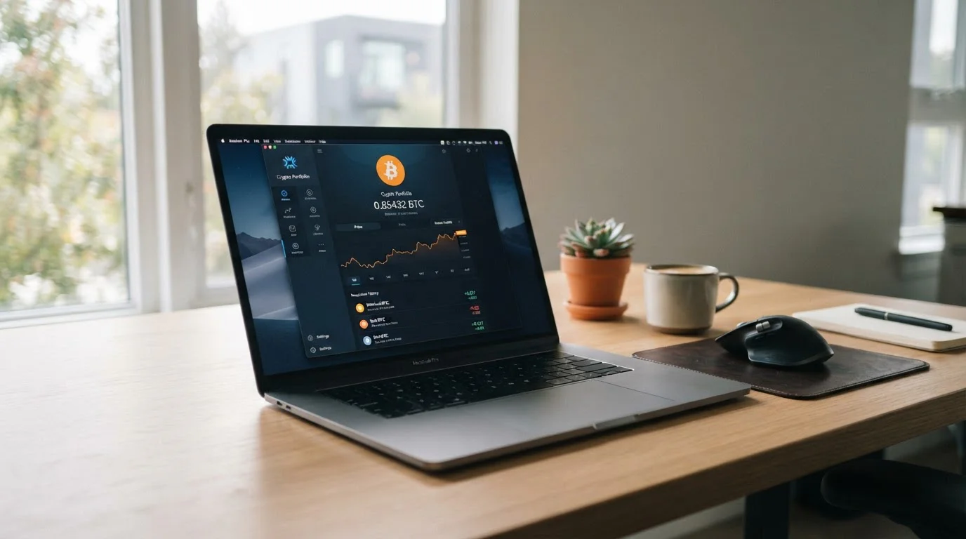 Anonymous crypto casino gameplay on laptop with Bitcoin wallet visible