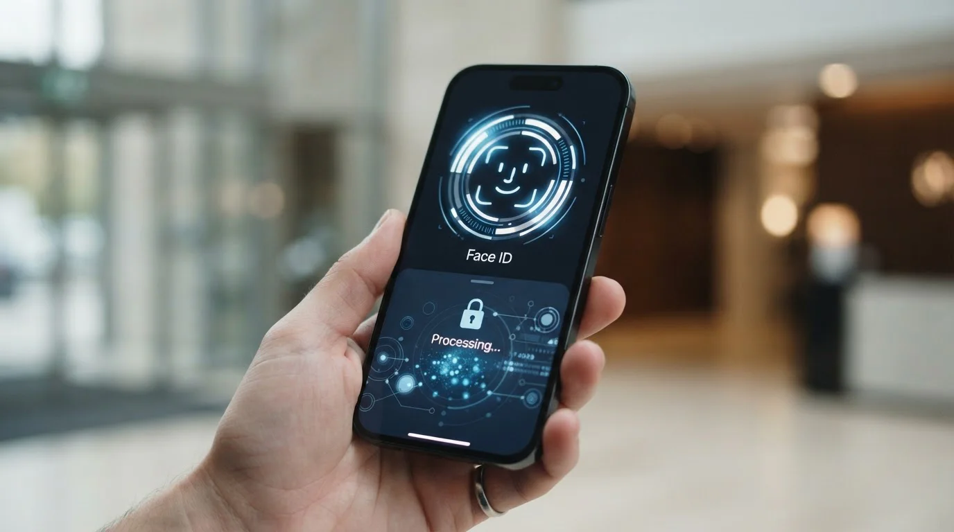 Smartphone with biometric security lock representing Apple Pay tokenization