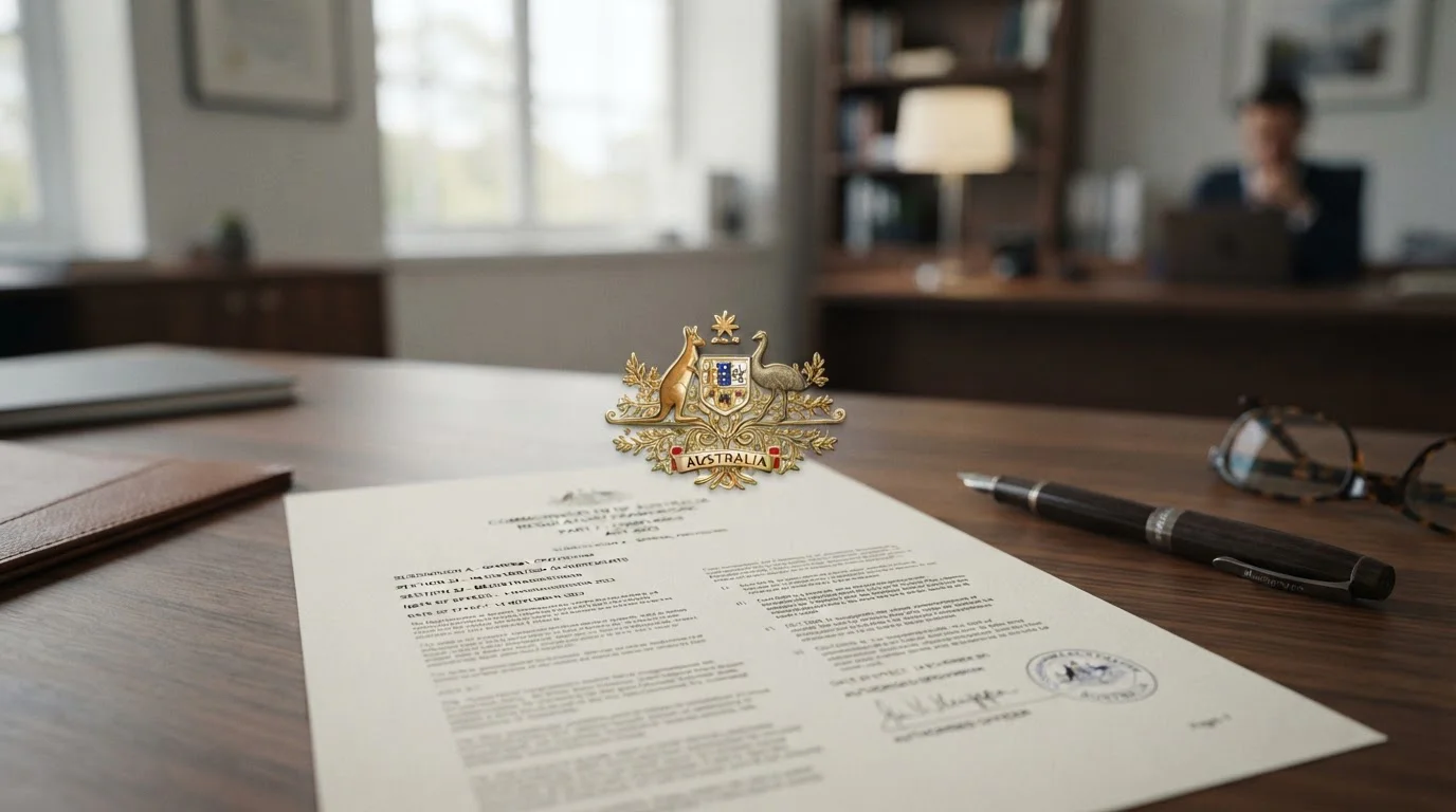 Official government document with Australian regulatory seal and legal text