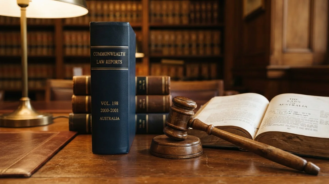 Australian law book with IGA 2001 statute and gavel on desk