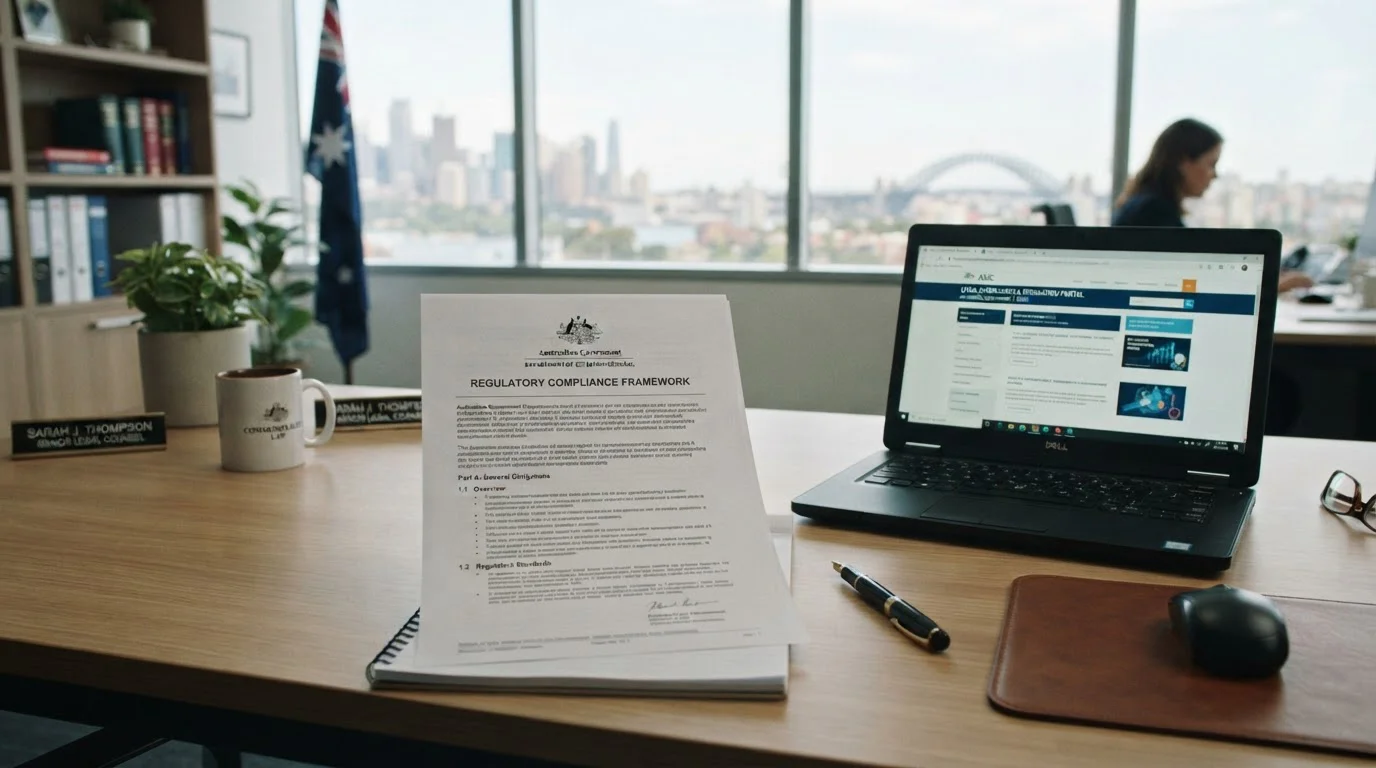 Open copy of the Interactive Gambling Act 2001 next to an Australian passport and an ACMA notice