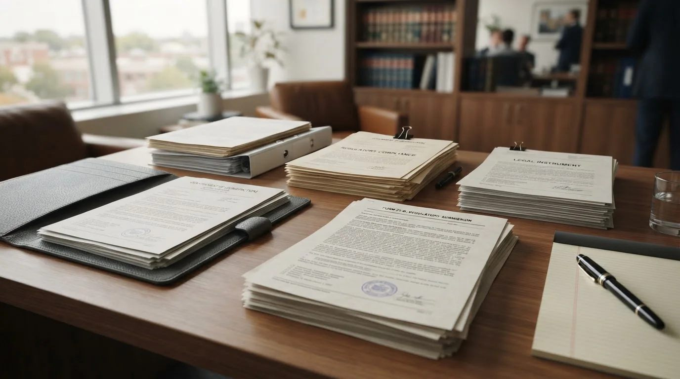 Australian legal documents and regulatory framework papers on desk