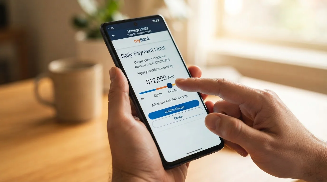 Phone screen showing daily payment limit slider in Australian banking app