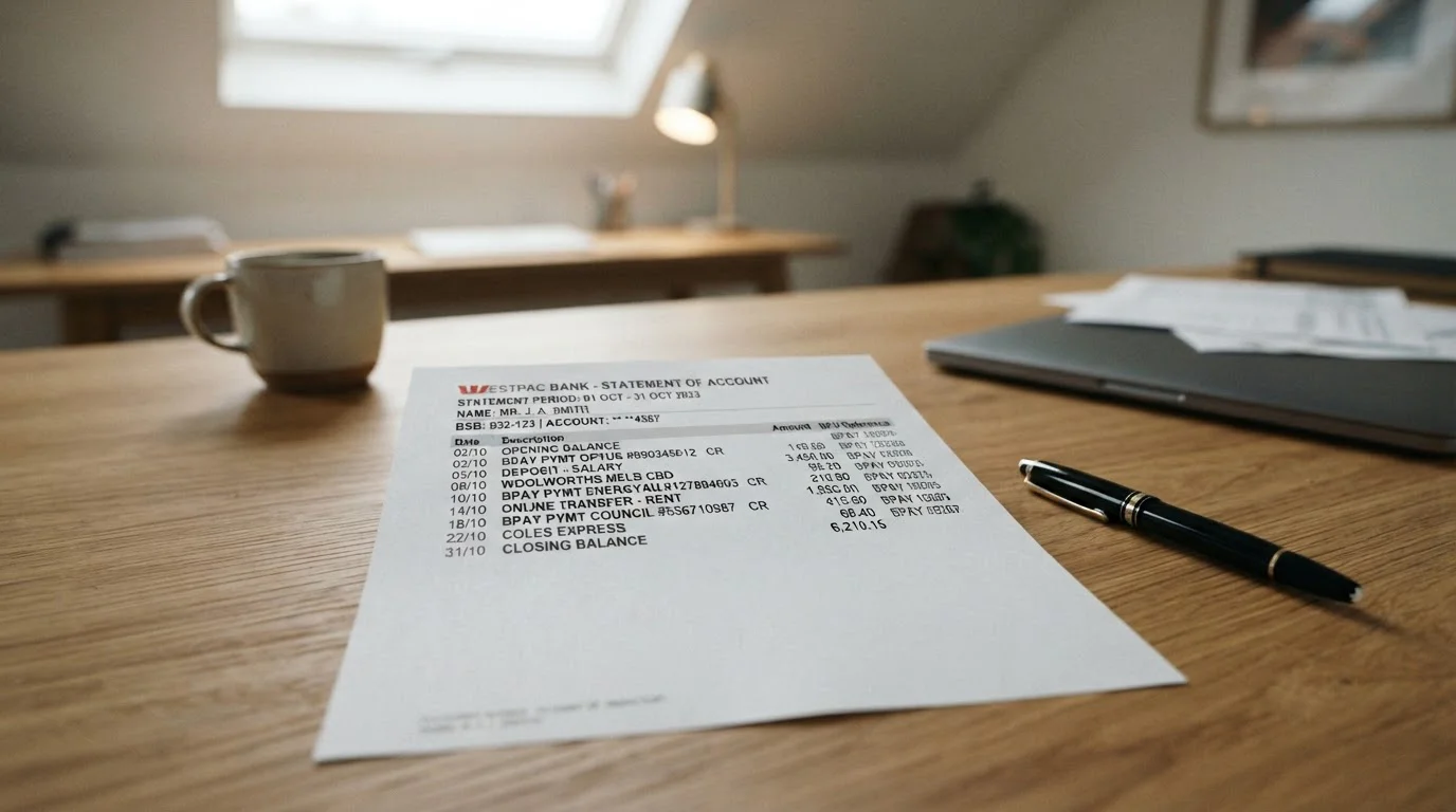 Bank statement showing direct transfer and BPAY transaction details
