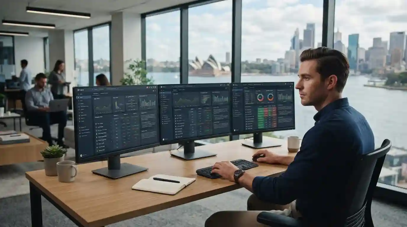 Modern workspace showing multiple casino platform screens side by side on desktop monitors