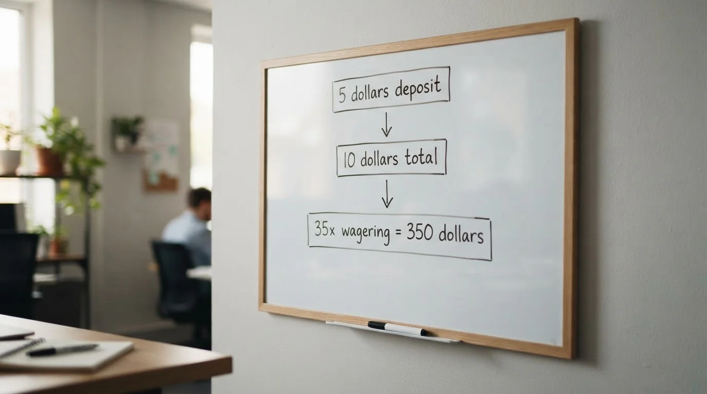 Clean chart showing wagering requirement turnover from five dollar bonus