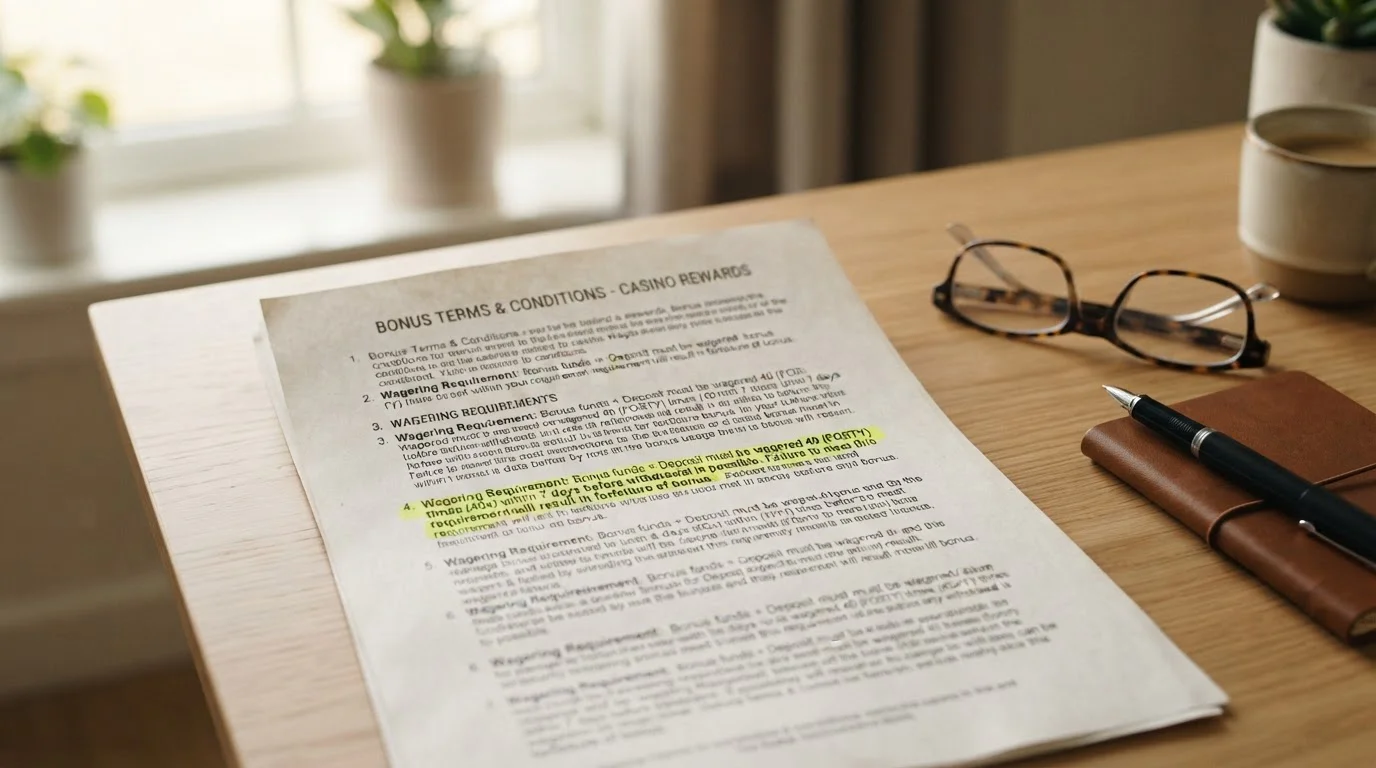 Bonus terms document with wagering requirement highlighted