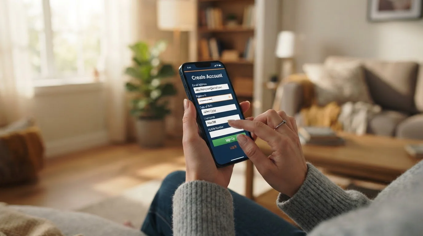 Person completing casino registration and withdrawal request on mobile device