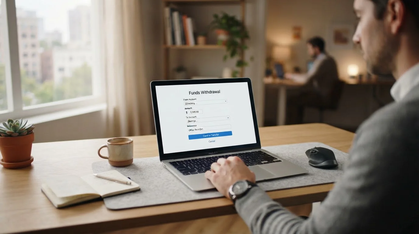 Bank transfer withdrawal form on laptop screen