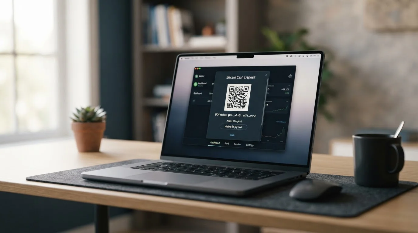 Bitcoin Cash casino deposits displayed on laptop screen with crypto wallet interface