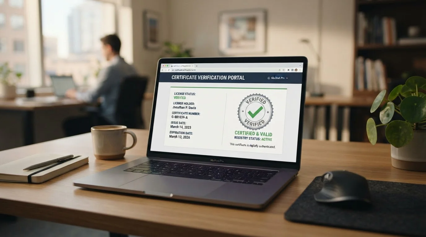 Curacao licence badge verification on laptop screen