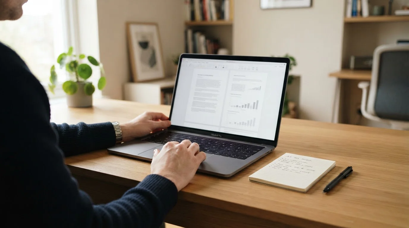 Person reviewing casino deposit terms on laptop with calculator and notepad