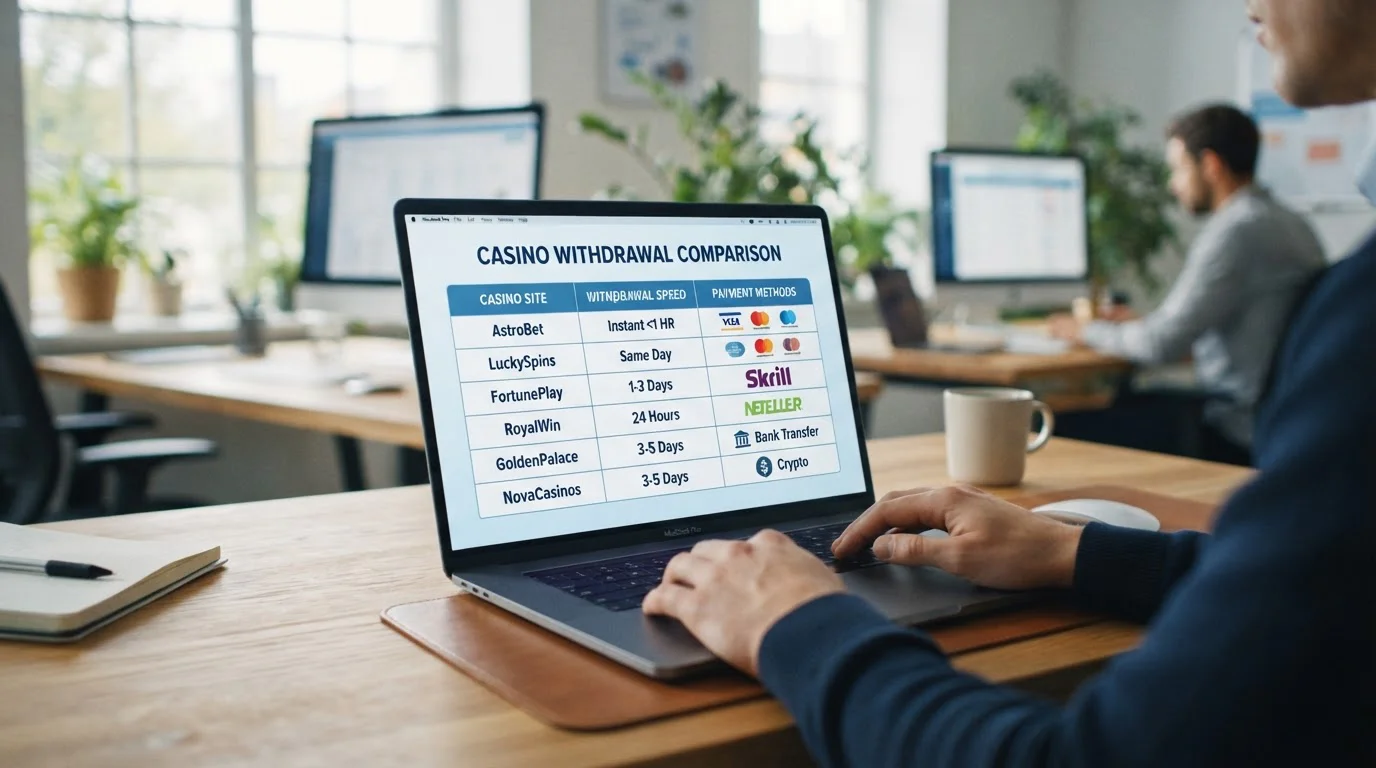 Casino comparison table showing withdrawal speeds and payment methods