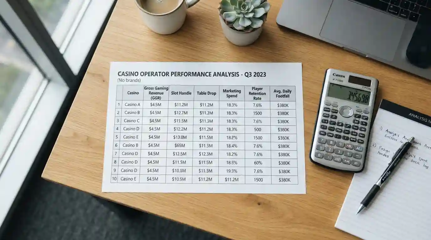 Comparison document showing multiple casino bonus offers with calculator and pen