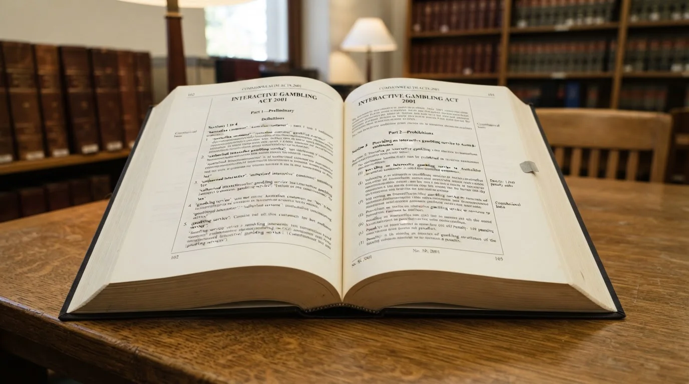 Open statute book showing Interactive Gambling Act 2001 text
