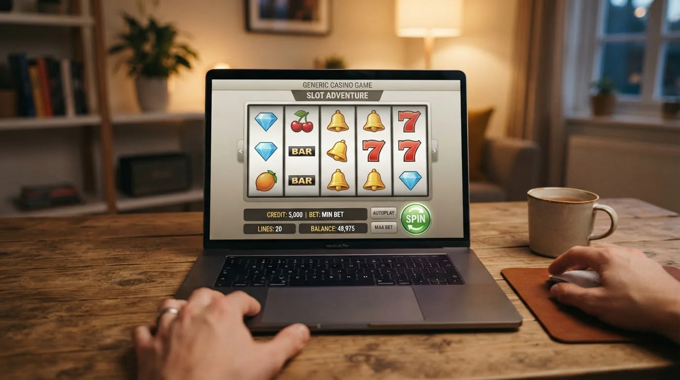 Low-stake pokie game interface with spin button and minimum bet display