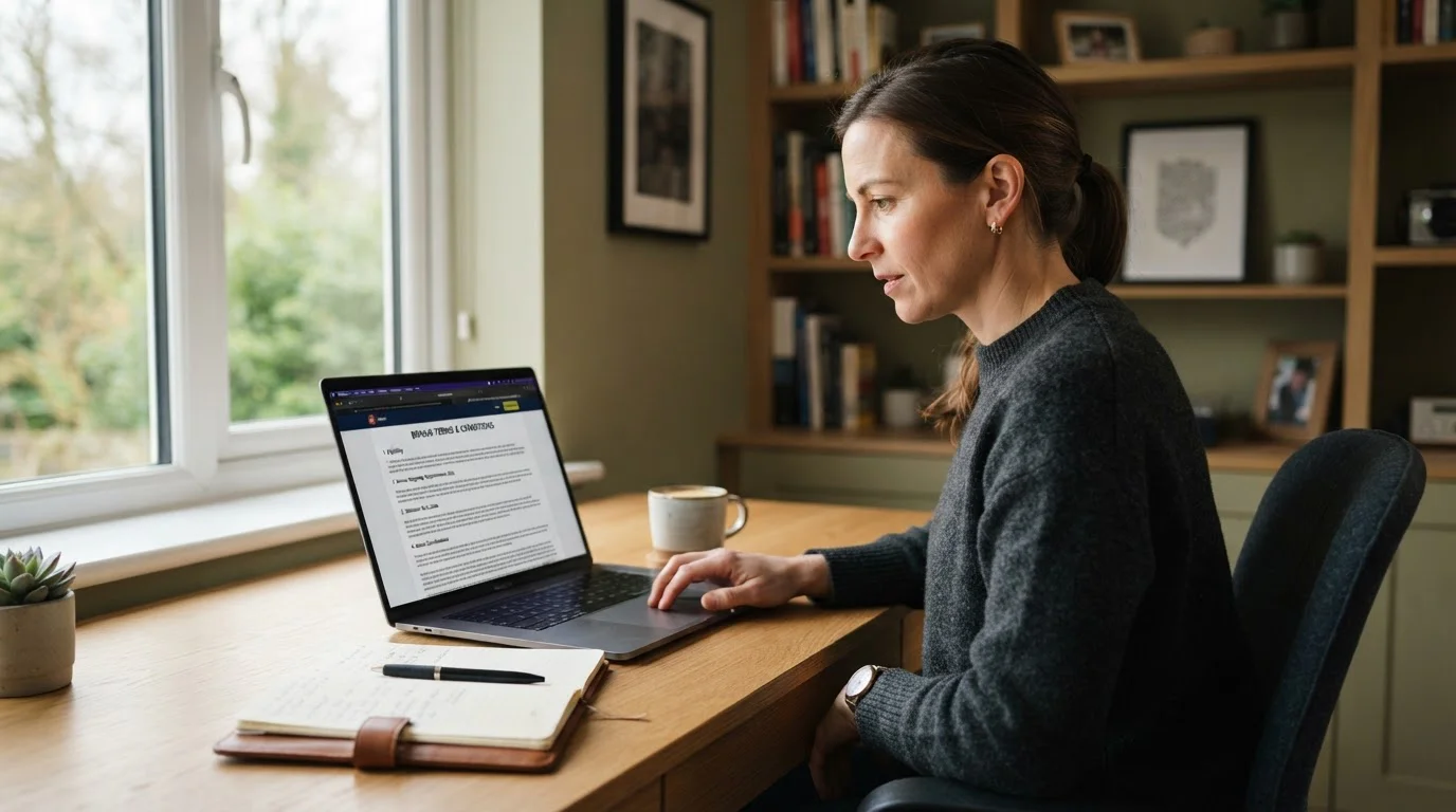 Person checking casino bonus terms document on laptop screen