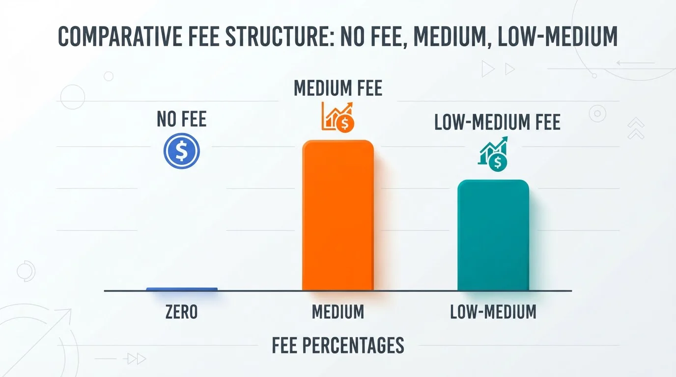 Fee comparison chart showing PayID zero percent, Neosurf 3.5 to fifteen percent, and crypto blockchain fees