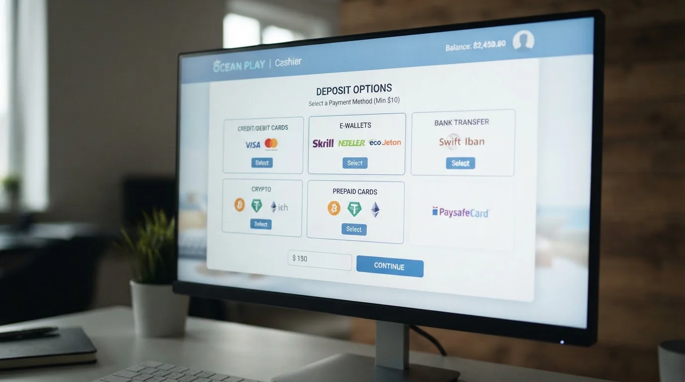 Offshore casino cashier interface showing Neteller payment option