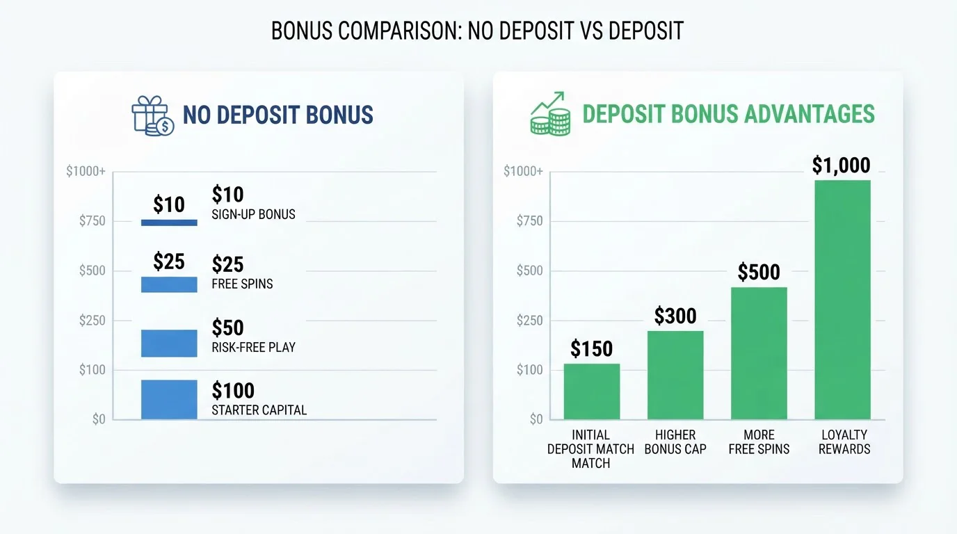 Comparison chart showing expected value of no deposit versus deposit bonuses