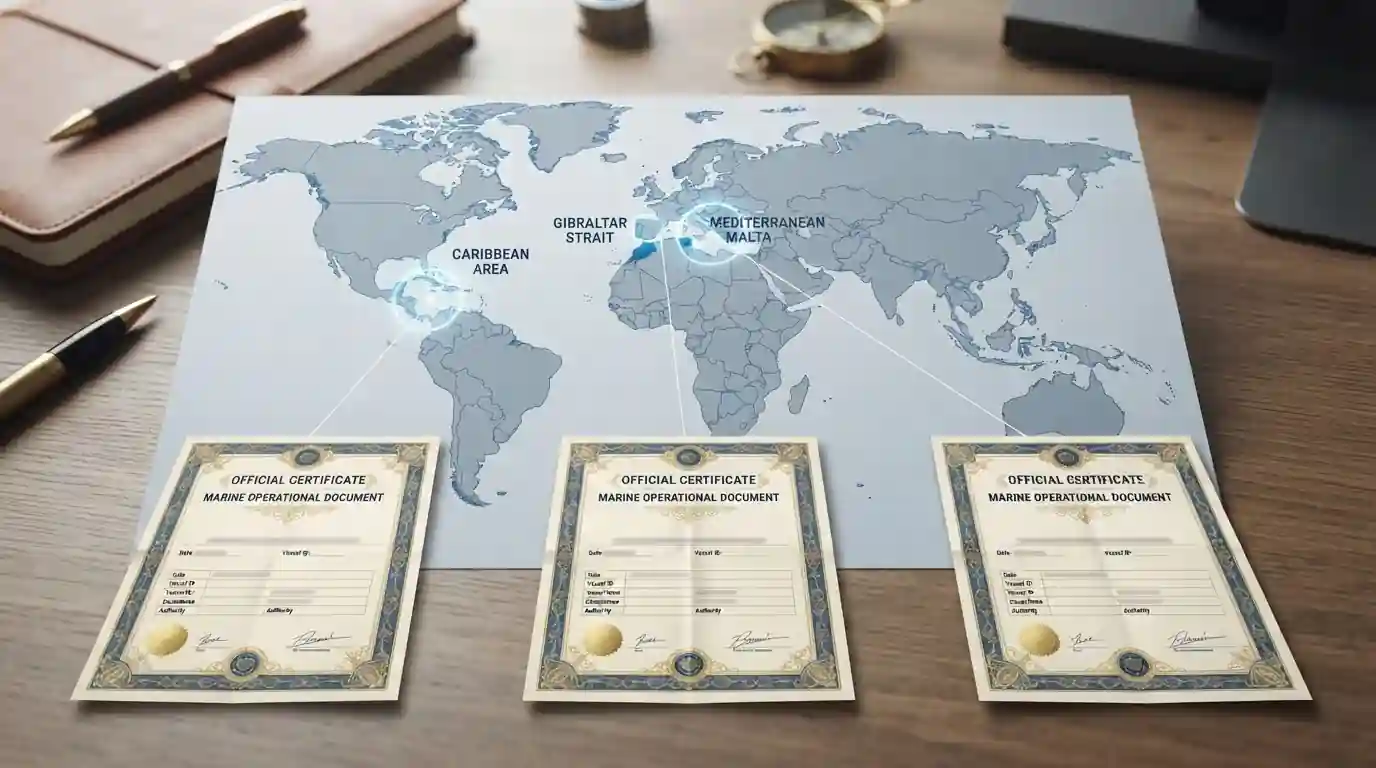 Offshore casino licensing jurisdictions map showing Curacao, Malta, and Gibraltar flags