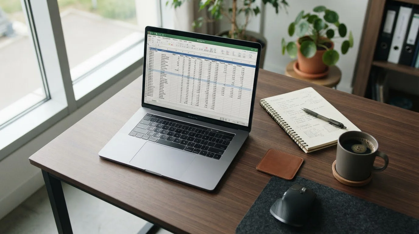 Desktop workspace showing casino comparison spreadsheet with operator details