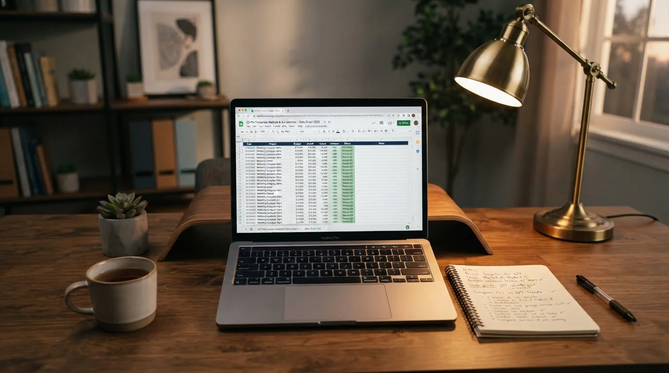 Desktop workspace showing comparison spreadsheet of offshore casino operators