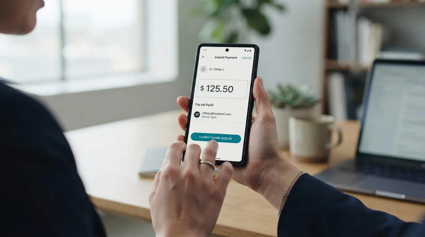 PayID instant bank transfer on smartphone with casino deposit screen
