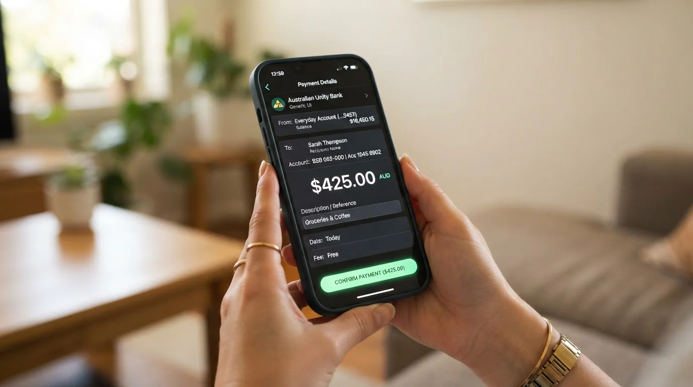 Step-by-step mobile banking interface showing PayID deposit process