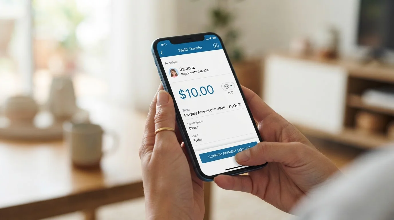 Australian banking app showing PayID casino deposit transaction