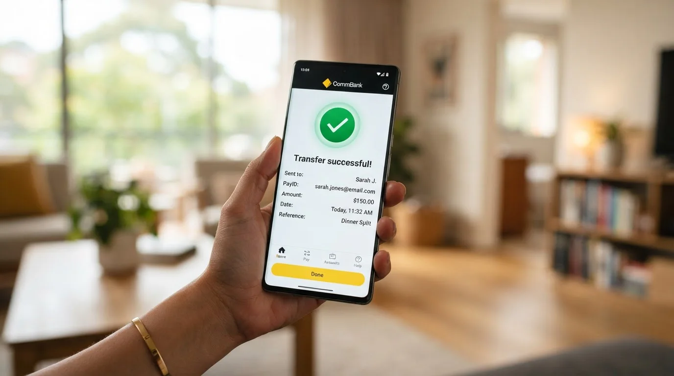 Smartphone showing PayID transfer confirmation screen