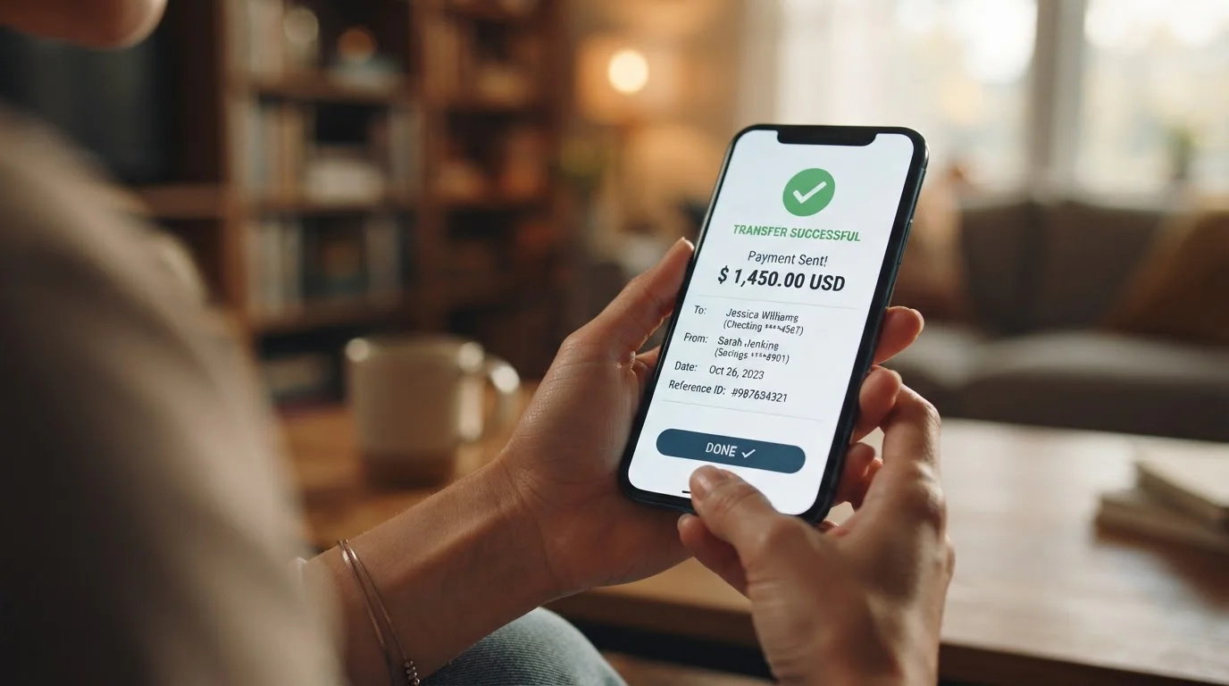 Person using mobile banking app for PayID instant transfer on smartphone
