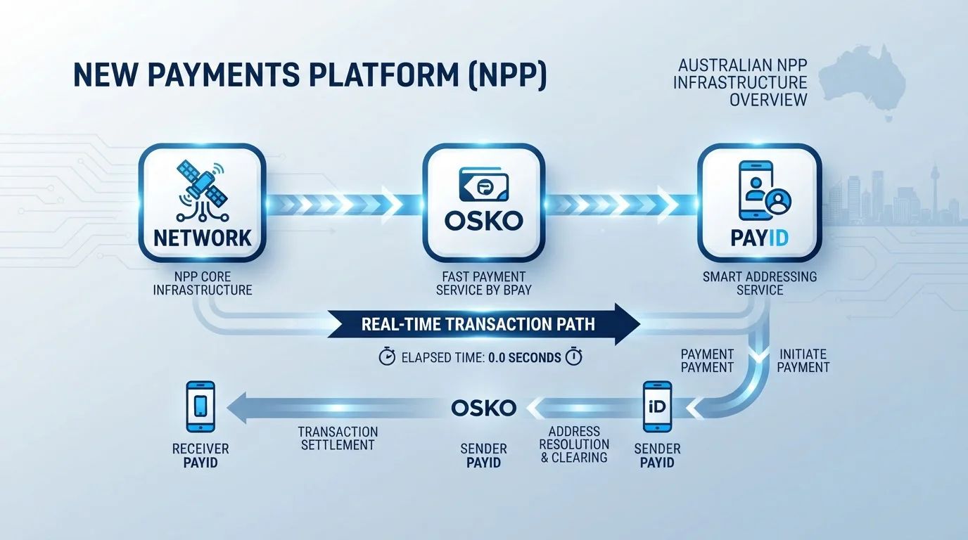 NPP Osko PayID infrastructure diagram showing real-time payment flow