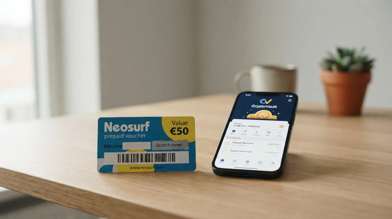 Neosurf prepaid voucher and crypto wallet on mobile phone