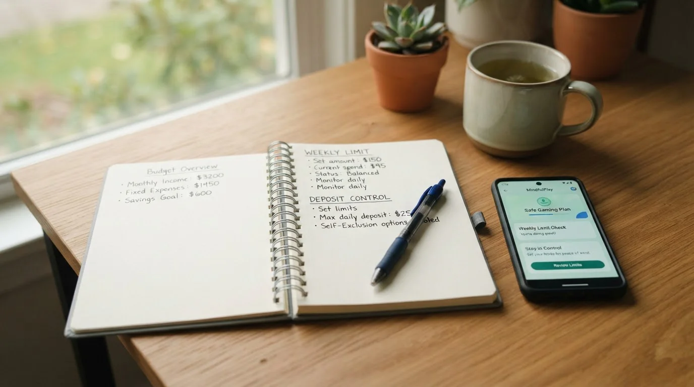 Notebook with responsible gambling limits and self-exclusion information
