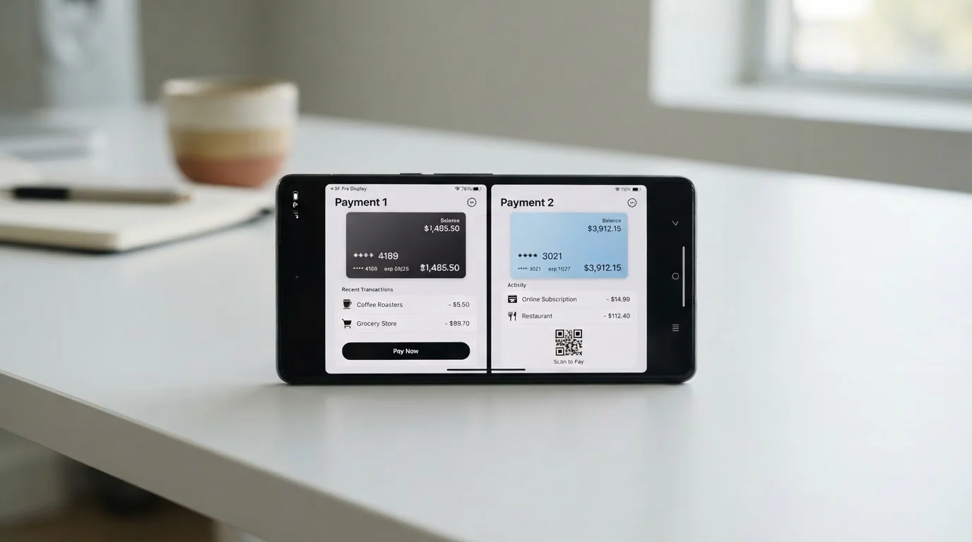 Smartphone showing Skrill and Neteller app interfaces side by side on clean surface