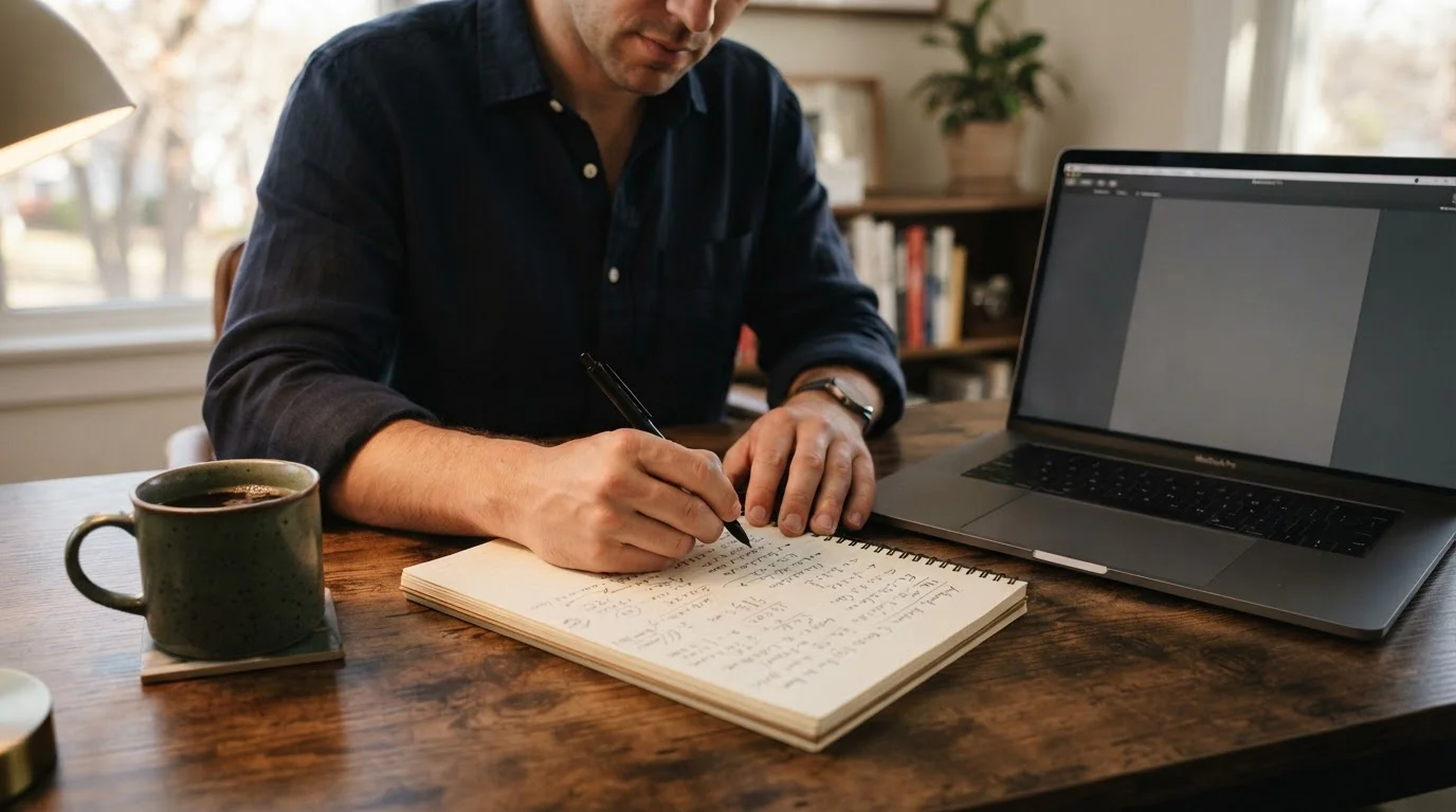 Person working through wagering requirement figures with pen and notepad beside a laptop